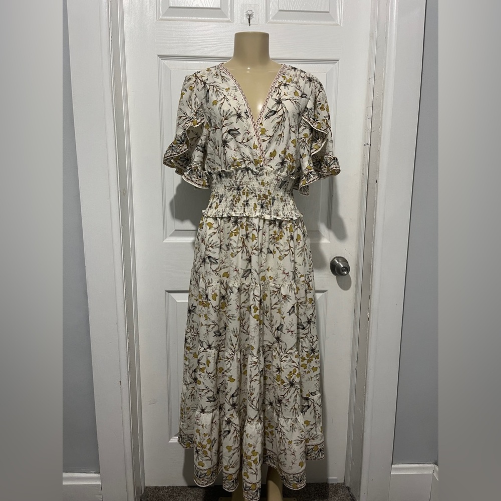 Max Studio Cream Ruffled Tiered Maxi Dress